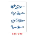 Sticker adesivo per tatuaggio temporaneo al succo vegetale con motivi floreali blu. - GZS-089