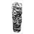 Autocollant de tatouage temporaire imperméable bras entier, design voilier noir et blanc. - TQB-295 / 170*480mm