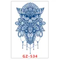 Tatuaggio temporaneo gufo mandala blu, design artistico per il corpo impermeabile a base di erbe. - GZ-534