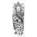 Autocollant de tatouage temporaire imperméable pour bras complet, motif floral noir et blanc. - TQB-309 / 170*480mm