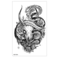Autocollant de tatouage temporaire demi-bras étanche avec crâne de serpent et roses, noir. - TBS-8069 / 120x190mm