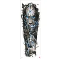 Full arm temporary tattoo sticker featuring surreal lion face, clock, and lightning design for men. - TQB-343 / 170*480mm