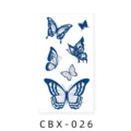 Herbal semi-permanent temporary tattoo sticker sheet featuring cute blue butterfly designs. - CBX-026