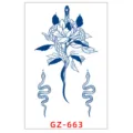Autocollant de tatouage imperméable serpent et fleur à l'encre, design art de ligne bleu. - GZ-663