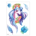 Kids waterproof temporary tattoo sticker cute watercolor unicorn and flower variant style - TH-127 / 148*210MM