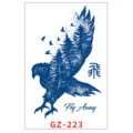Adesivo per tatuaggio temporaneo a base vegetale design aquila e pino arte del corpo 1pz - GZ-223 / 11x18cm