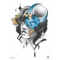 Waterproof temporary tattoo sticker featuring a stylish blue rose and woman face design. - HB-473