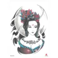 Waterproof temporary tattoo sticker featuring a traditional Japanese geisha design with floral decor. - HB-474