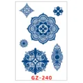 Foglio di tatuaggio temporaneo a base di erbe con motivi mandala blu per il braccio. - GZ-240 / 11x18cm