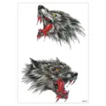 Waterproof temporary tattoo sticker sheet featuring fierce howling wolf head designs for arm body art. - HB-701 / 148*210MM