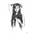 Waterproof temporary tattoo sticker featuring a stylish sketch woman with purple flower design. - HB-478