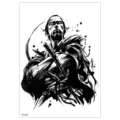 Waterproof temporary tattoo sticker featuring an ink-wash samurai knight design for men and women. - TH-685