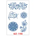 Foglio di adesivi per tatuaggi temporanei alle erbe con mandala blu e motivi floreali. - GZ-198 / 11x18cm