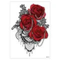 Waterproof temporary tattoo sticker sheet featuring red roses, black lace, and pearls. - HB-732 / 148*210MM