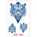 Foglio di tatuaggio temporaneo con testa di tigre feroce e design geometrico a diamante blu. - GZ-166 / 11x18cm