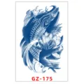 Adesivo per tatuaggio semipermanente alle erbe con carpa blu e loto modello GZ-175. - GZ-175 / 11x18cm
