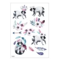 Waterproof cartoon temporary tattoo stickers featuring cute watercolor raccoons and floral. - TH-381 / 148*210MM