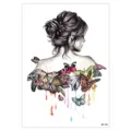 Waterproof temporary tattoo sticker featuring woman back and colorful watercolor butterflies. - HB-758 / 148*210MM