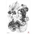 Waterproof temporary tattoo sticker with Japanese geisha and lotus design for arm art. - HB-541