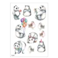 Kids cartoon waterproof temporary tattoo stickers, cute watercolor panda and bird designs for kids. - TH-383 / 148*210MM