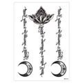 Waterproof temporary tattoo sticker sheet featuring lotus flower, crescent moons and cursive script. - HB-793 / 148*210MM