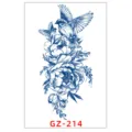 Adesivo per tatuaggio temporaneo alle erbe con uccelli blu e peonie, design impermeabile. - GZ-214 / 11x18cm