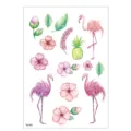 Waterproof tropical flamingo temporary tattoo sticker sheet with cute floral patterns. - TH-384 / 148*210MM
