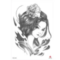 Waterproof temporary tattoo sticker featuring a Japanese geisha and flower design, ideal body art. - HB-592