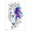 Kids waterproof temporary tattoo sticker, cute unicorn and floral design variant. - TH-753 / 148*210MM
