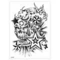 Waterproof temporary tattoo sticker featuring gothic skull, blazing flames and classic stars. - TH-693