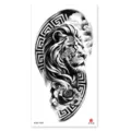 Waterproof temporary tattoo sticker featuring majestic lion, geometric pattern and rose design. - XQB-1266 / 11.4x21cm