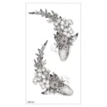 Autocollant de tatouage temporaire requin floral noir et blanc étanche pour le corps - XQB-347 / 11.4*21CM