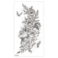 Autocollant de tatouage temporaire fleur et chat dotwork noir design XQB349 - XQB-349 / 11.4*21CM