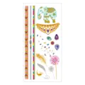 Metallic temporary tattoo sticker sheet featuring golden elephant, jewelry, and feather designs. - Pattern M-T32
