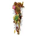 Adhesivo de tatuaje temporal impermeable con diseño de dragón dorado y flor de loto. - QB-33
