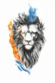 Waterproof temporary tattoo sticker featuring a fierce lion with vibrant blue and orange flame. - XQB-1271 / 11.4x21cm