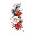 Temporary tattoo sticker sheet featuring elegant peacock feathers and vibrant red roses. - XQB-1312