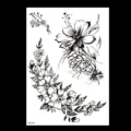 Adhesivo de tatuaje temporal floral boceto negro impermeable arte corporal de brazo. - TH-171 / 148*210MM