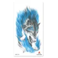 Waterproof temporary tattoo sticker featuring a fierce wolf design with vibrant blue flames for arm and leg. - XQB-1274 / 11.4x21cm