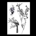 Set de pegatinas de tatuaje temporal de flores de boceto negro con ciervo geométrico. - TH-175 / 148*210MM