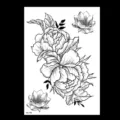 Autocollant de tatouage floral croquis noir, design d'art corporel imperméable pour bras. - TH-176 / 148*210MM