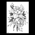 Autocollant de tatouage temporaire floral croquis noir, design pivoine vintage art - TH-385 / 148*210MM
