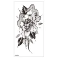 Autocollant Tatouage Temporaire Étanche Serpent Pivoine Noir Blanc Corps Art Décoration - XQB-359 / 11.4*21CM