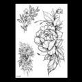 Feuille de tatouage temporaire florale esquisse noire imperméable pour art corporel. - TH-386 / 148*210MM