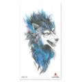 Waterproof temporary wolf tattoo sticker with cool blue flame design for arm or leg. - XQB-1279 / 11.4x21cm