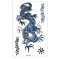 Autocollant de tatouage temporaire imperméable avec un dragon bleu et un design tribal. - TBS-8078 / 120x190mm