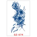 Sticker tatouage temporaire jus de plante lys, motif floral étanche en art de ligne. - GZ-674