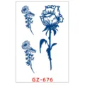 Autocollant de tatouage temporaire imperméable aux herbes, rose bleue et marguerite. - GZ-676