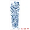 Herbal full arm temporary tattoo sticker featuring blue phoenix and peony flower design. - GZQB-44