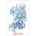 Adesivo per tatuaggio semipermanente al succo d'erba blu con bestia mitica e bella peonia. - GZ-518